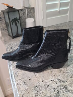 All Saints Black Lenora Snakeskin Embossed Booties